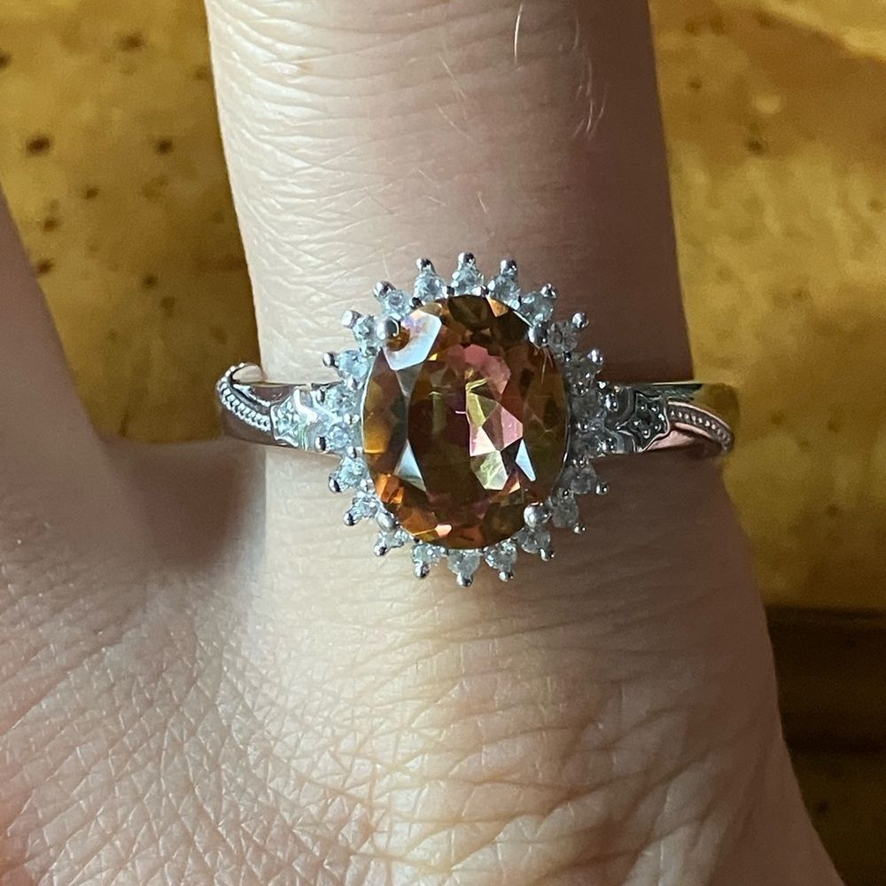 Genuine Orange Mystic Topaz Sterling Silver Halo Ring Size 10